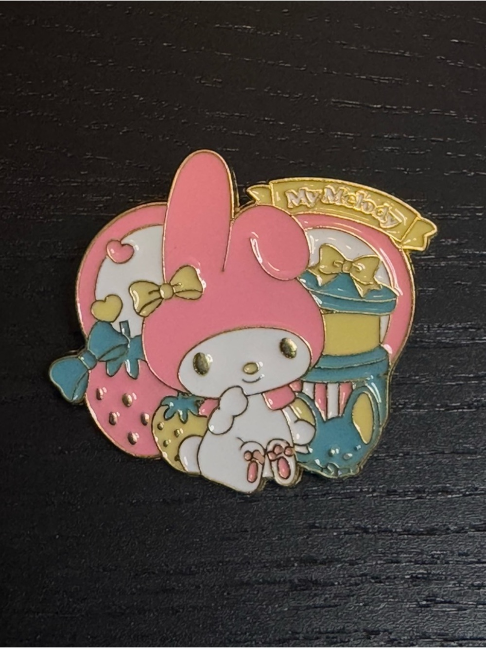 Sanrio My Melody Pink, White & Teal Enamel Pin with Gold Accents